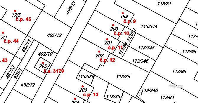 Čepirohy 12, Most na parcele st. 202 v KÚ Čepirohy, Katastrální mapa