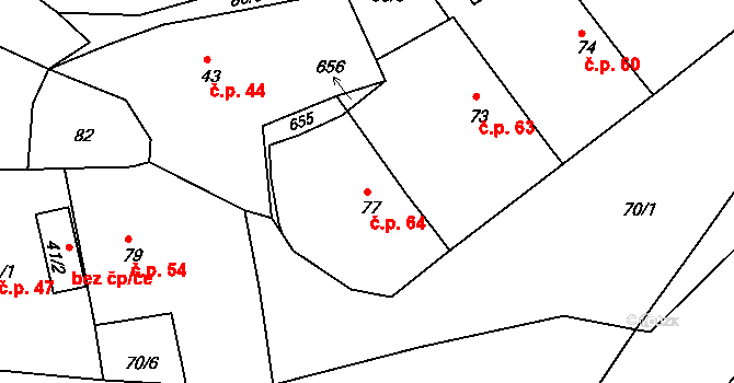 Bítovany 64 na parcele st. 77 v KÚ Bítovany, Katastrální mapa