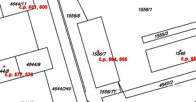 Litomyšlské Předměstí 564,565, Vysoké Mýto na parcele st. 1556/7 v KÚ Vysoké Mýto, Katastrální mapa
