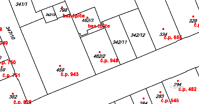 Kralupy nad Vltavou 948 na parcele st. 462/2 v KÚ Lobeč, Katastrální mapa