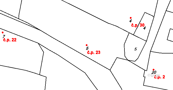 Hlohovičky 23, Hlohovice na parcele st. 5 v KÚ Hlohovičky, Katastrální mapa
