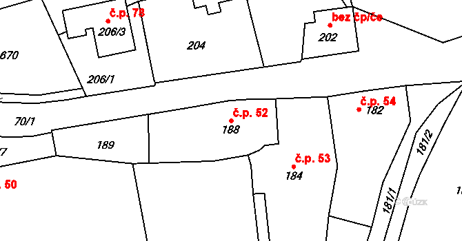Černčice 52 na parcele st. 188 v KÚ Černčice, Katastrální mapa
