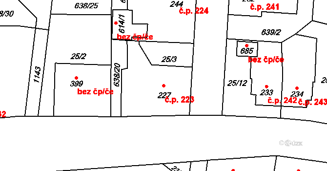 Krčín 223, Nové Město nad Metují na parcele st. 227 v KÚ Krčín, Katastrální mapa
