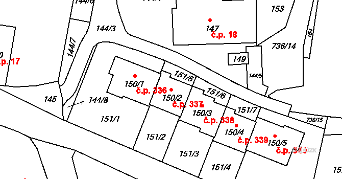 Lípa 337 na parcele st. 150/2 v KÚ Lípa nad Dřevnicí, Katastrální mapa