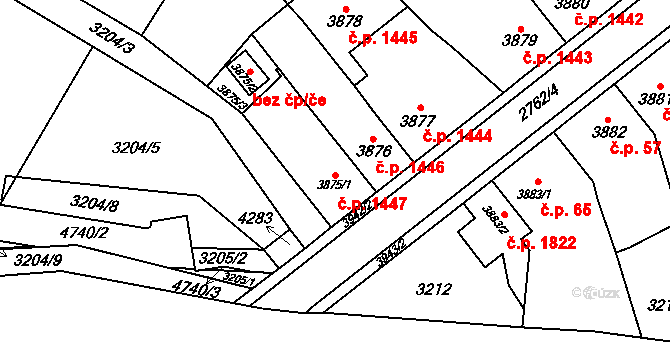 Bílé Předměstí 1447, Pardubice na parcele st. 3875/1 v KÚ Pardubice, Katastrální mapa