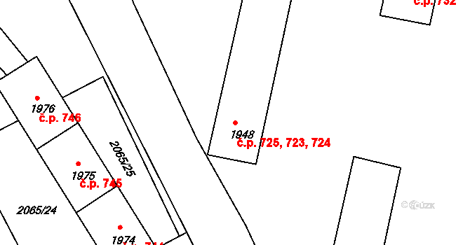 Štramberk 723,724,725 na parcele st. 1948 v KÚ Štramberk, Katastrální mapa