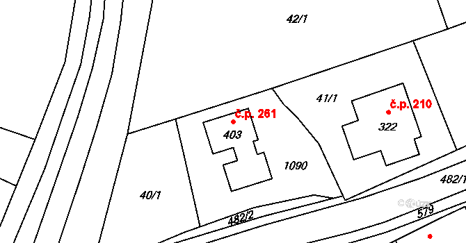 Sazovice 261 na parcele st. 403 v KÚ Sazovice, Katastrální mapa