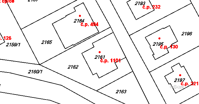 Kopřivnice 1101 na parcele st. 2161 v KÚ Kopřivnice, Katastrální mapa