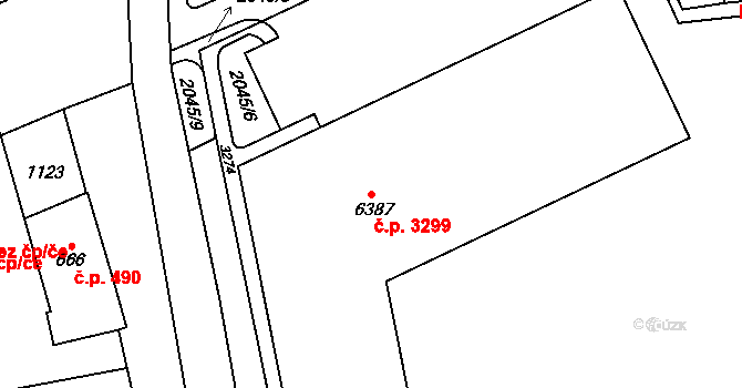 Šumperk 3299 na parcele st. 6387 v KÚ Šumperk, Katastrální mapa