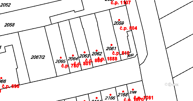 Šlapanice 1888 na parcele st. 2062 v KÚ Šlapanice u Brna, Katastrální mapa
