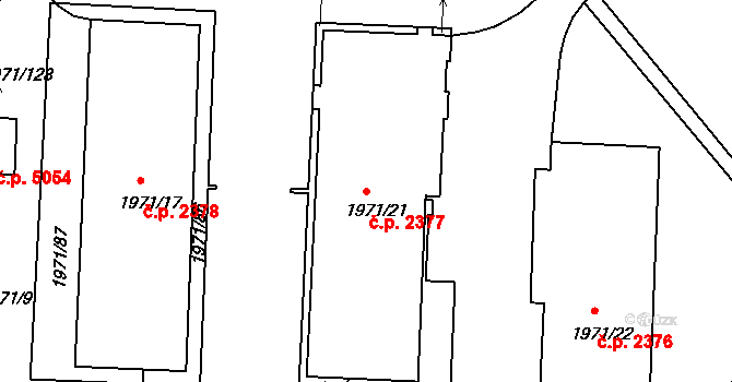 Louny 2377 na parcele st. 1971/21 v KÚ Louny, Katastrální mapa