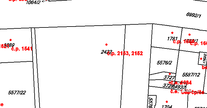 Žatec 2152,2153 na parcele st. 2422 v KÚ Žatec, Katastrální mapa