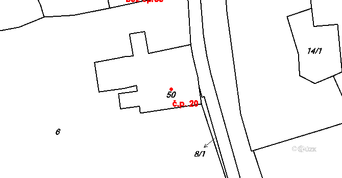 Stadice 20, Řehlovice na parcele st. 50 v KÚ Stadice, Katastrální mapa