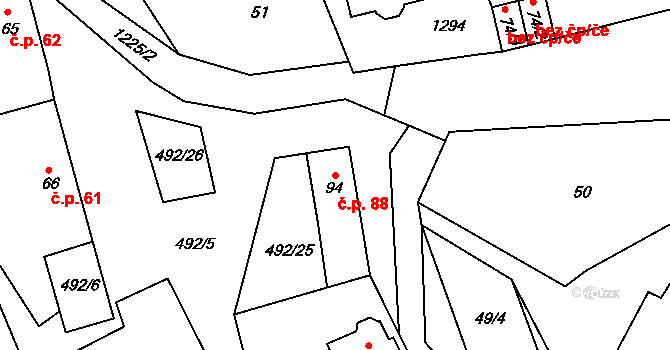 Šlapanov 88 na parcele st. 94 v KÚ Šlapanov, Katastrální mapa