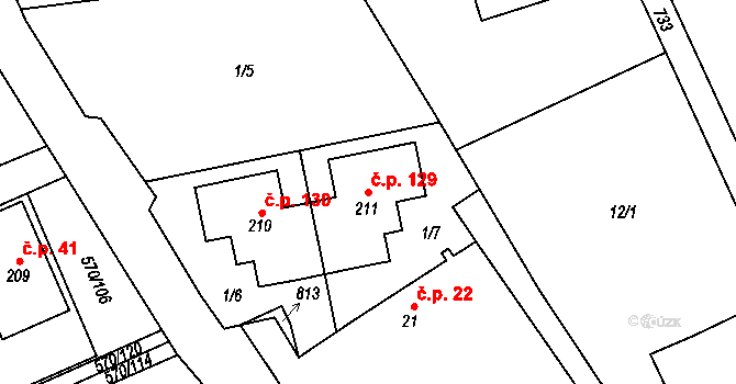Pulice 129, Dobruška na parcele st. 211 v KÚ Pulice, Katastrální mapa