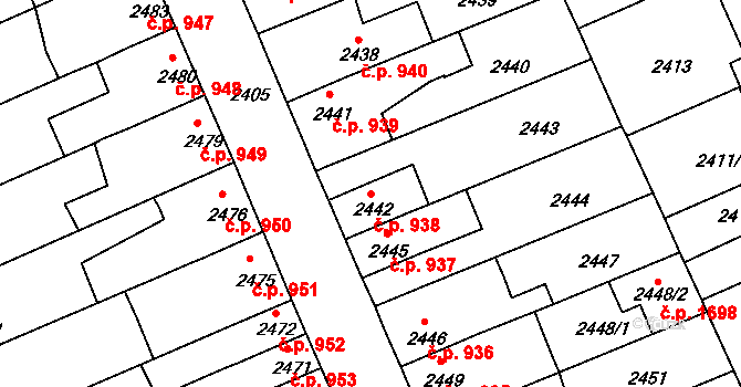 Holešov 938 na parcele st. 2442 v KÚ Holešov, Katastrální mapa