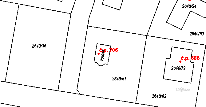 Mimoň I 705, Mimoň na parcele st. 2640/98 v KÚ Mimoň, Katastrální mapa