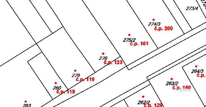 Radslavice 123 na parcele st. 276 v KÚ Radslavice u Přerova, Katastrální mapa
