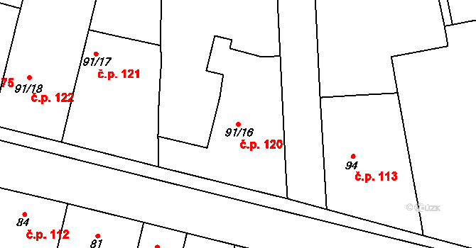 Želatovice 120 na parcele st. 91/16 v KÚ Želatovice, Katastrální mapa