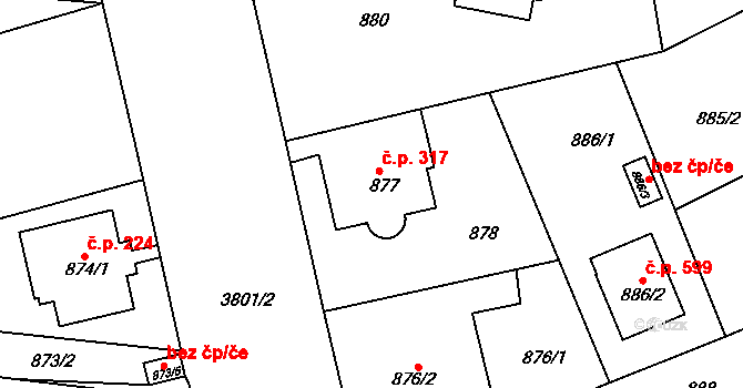 Žižkov 317, Kutná Hora na parcele st. 877 v KÚ Kutná Hora, Katastrální mapa