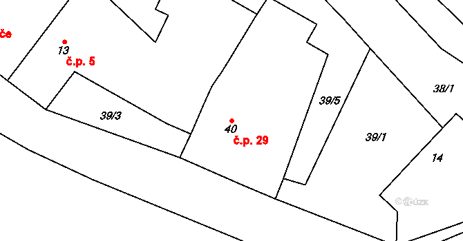 Pucheř 29, Kluky na parcele st. 40 v KÚ Pucheř, Katastrální mapa
