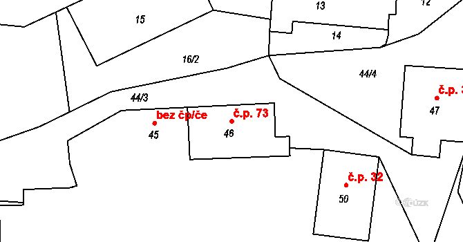 Černé Budy 73, Sázava na parcele st. 46 v KÚ Černé Budy, Katastrální mapa