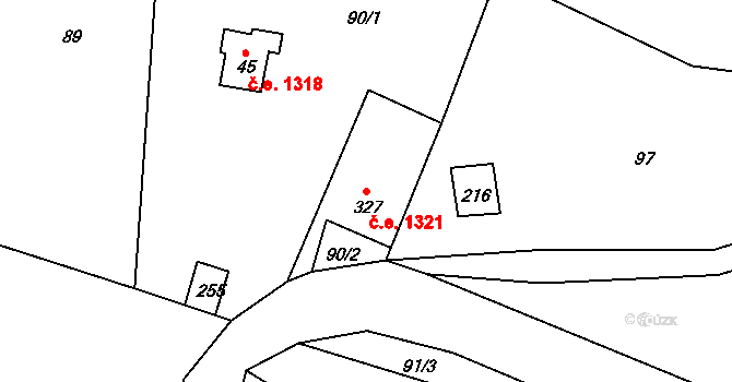 Hraničná 1321, Janov nad Nisou na parcele st. 327 v KÚ Hraničná nad Nisou, Katastrální mapa