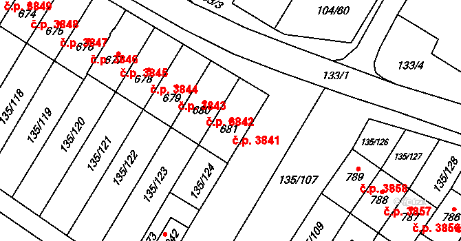 Jihlava 3841 na parcele st. 681 v KÚ Bedřichov u Jihlavy, Katastrální mapa