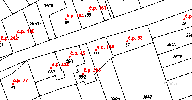 Horoměřice 114 na parcele st. 112 v KÚ Horoměřice, Katastrální mapa