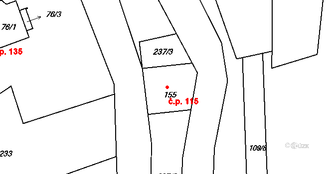 Velký Grunov 115, Brniště na parcele st. 155 v KÚ Velký Grunov, Katastrální mapa