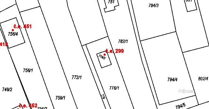 Popůvky 299 na parcele st. 778/2 v KÚ Popůvky u Brna, Katastrální mapa