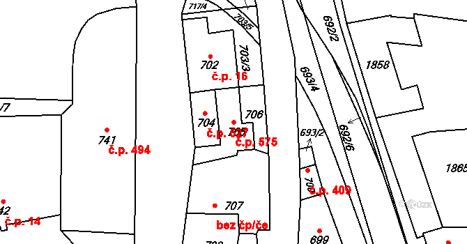 Ždánice 575 na parcele st. 705 v KÚ Ždánice, Katastrální mapa