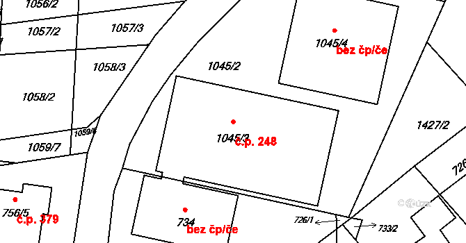 Divišov 248 na parcele st. 1045/3 v KÚ Divišov u Benešova, Katastrální mapa
