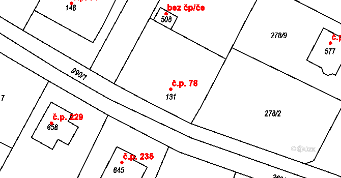 Doubravčice 78 na parcele st. 131 v KÚ Doubravčice, Katastrální mapa
