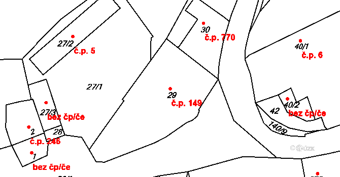 Švermov 149, Kladno na parcele st. 29 v KÚ Motyčín, Katastrální mapa