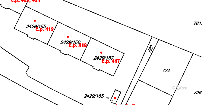 Dačice V 417, Dačice na parcele st. 2429/157 v KÚ Dačice, Katastrální mapa