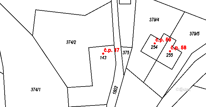 Loukov 17, Háje nad Jizerou na parcele st. 143 v KÚ Rybnice, Katastrální mapa