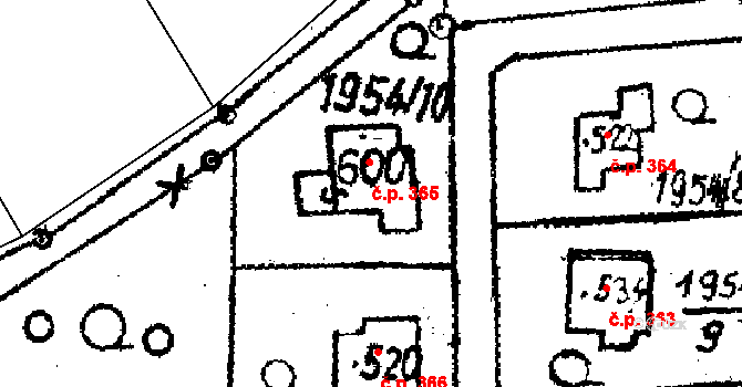 Horní Branná 365 na parcele st. 600 v KÚ Horní Branná, Katastrální mapa