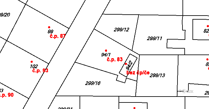 Nové Město 83 na parcele st. 94/1 v KÚ Nové Město nad Cidlinou, Katastrální mapa