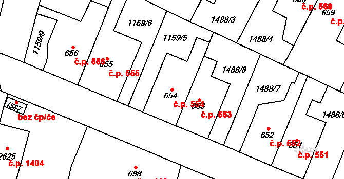 Třebechovice pod Orebem 554 na parcele st. 654 v KÚ Třebechovice pod Orebem, Katastrální mapa