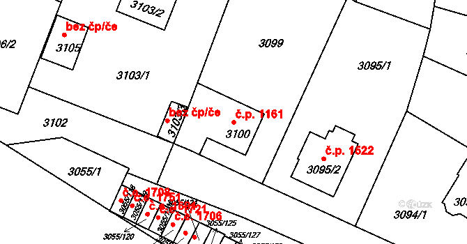 Děčín VI-Letná 1161, Děčín na parcele st. 3100 v KÚ Podmokly, Katastrální mapa
