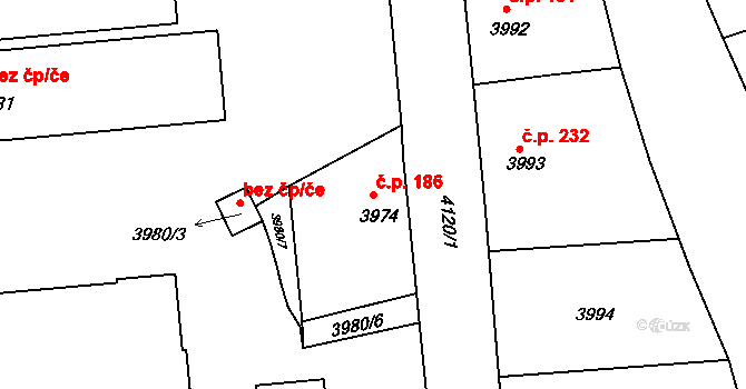 Podmoklice 186, Semily na parcele st. 3974 v KÚ Semily, Katastrální mapa