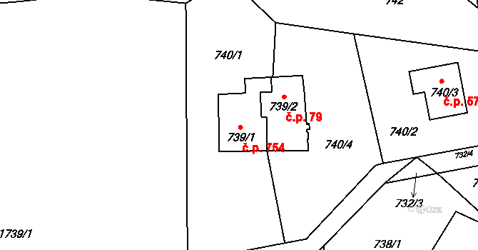 Suchdol nad Lužnicí 754 na parcele st. 739/1 v KÚ Suchdol nad Lužnicí, Katastrální mapa