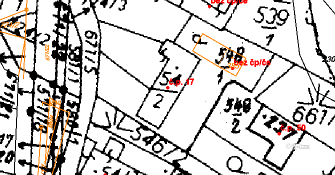 Dlouhoňovice 17 na parcele st. 54/2 v KÚ Dlouhoňovice, Katastrální mapa