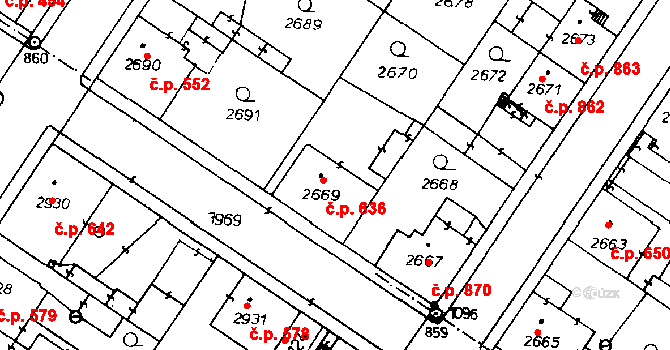 Poděbrady III 636, Poděbrady na parcele st. 2669 v KÚ Poděbrady, Katastrální mapa