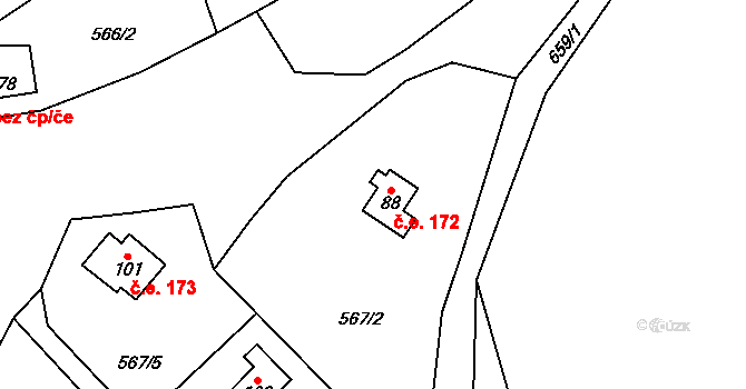 Řepčice 172, Velké Popovice na parcele st. 88 v KÚ Mokřany u Velkých Popovic, Katastrální mapa
