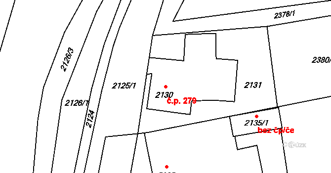 Šunychl 279, Bohumín na parcele st. 2130 v KÚ Nový Bohumín, Katastrální mapa
