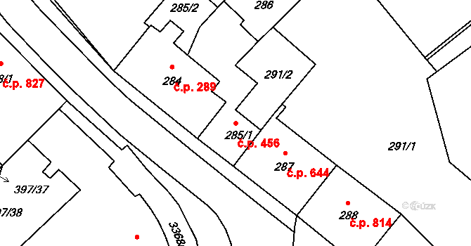 Pelhřimov 456 na parcele st. 285/1 v KÚ Pelhřimov, Katastrální mapa