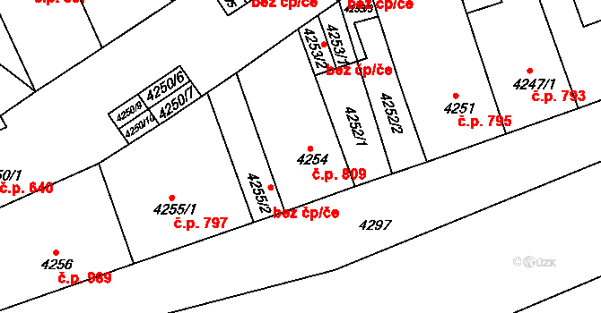 Teplice 809 na parcele st. 4254 v KÚ Teplice, Katastrální mapa