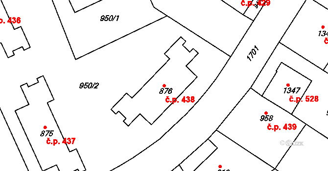 Litovel 438 na parcele st. 876 v KÚ Litovel, Katastrální mapa
